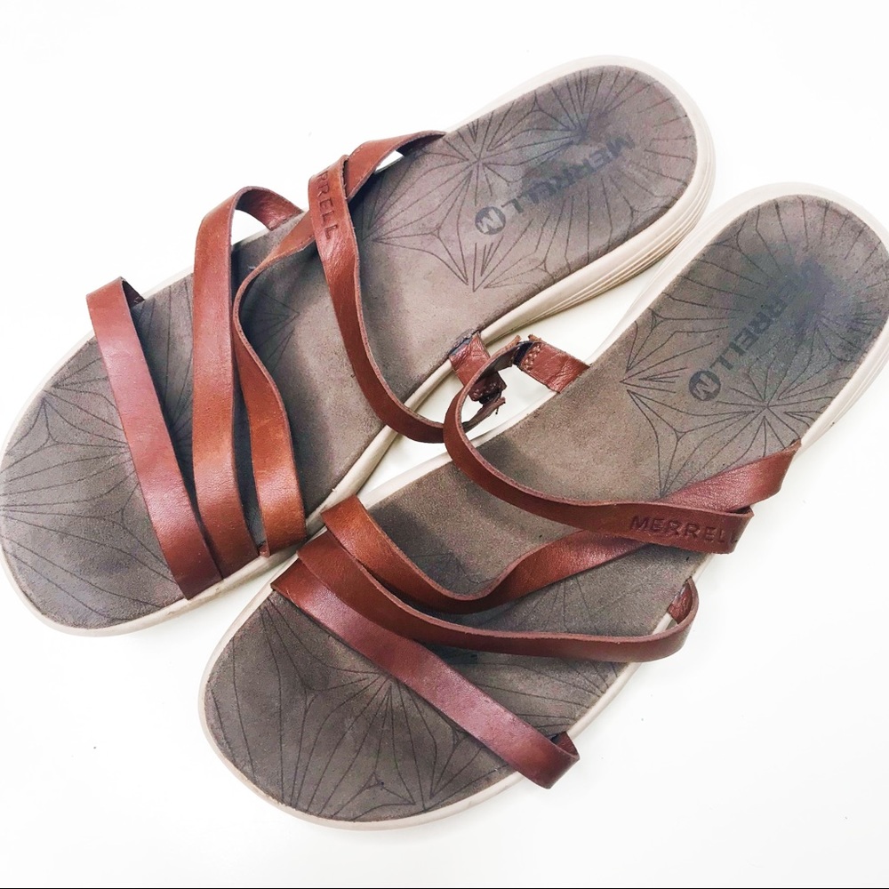 Merrell Oak Duskair Seaway Slide Strappy Leather Sandal Slip On Cream Ivory Sole